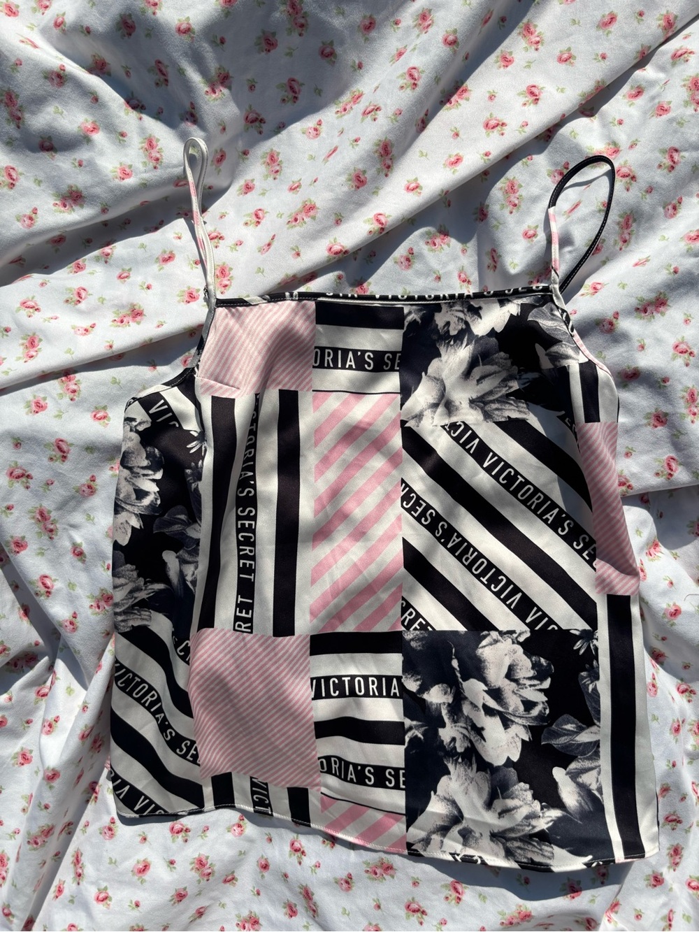 Victoria's Secret Black & Pink Patchwork Satin Cami